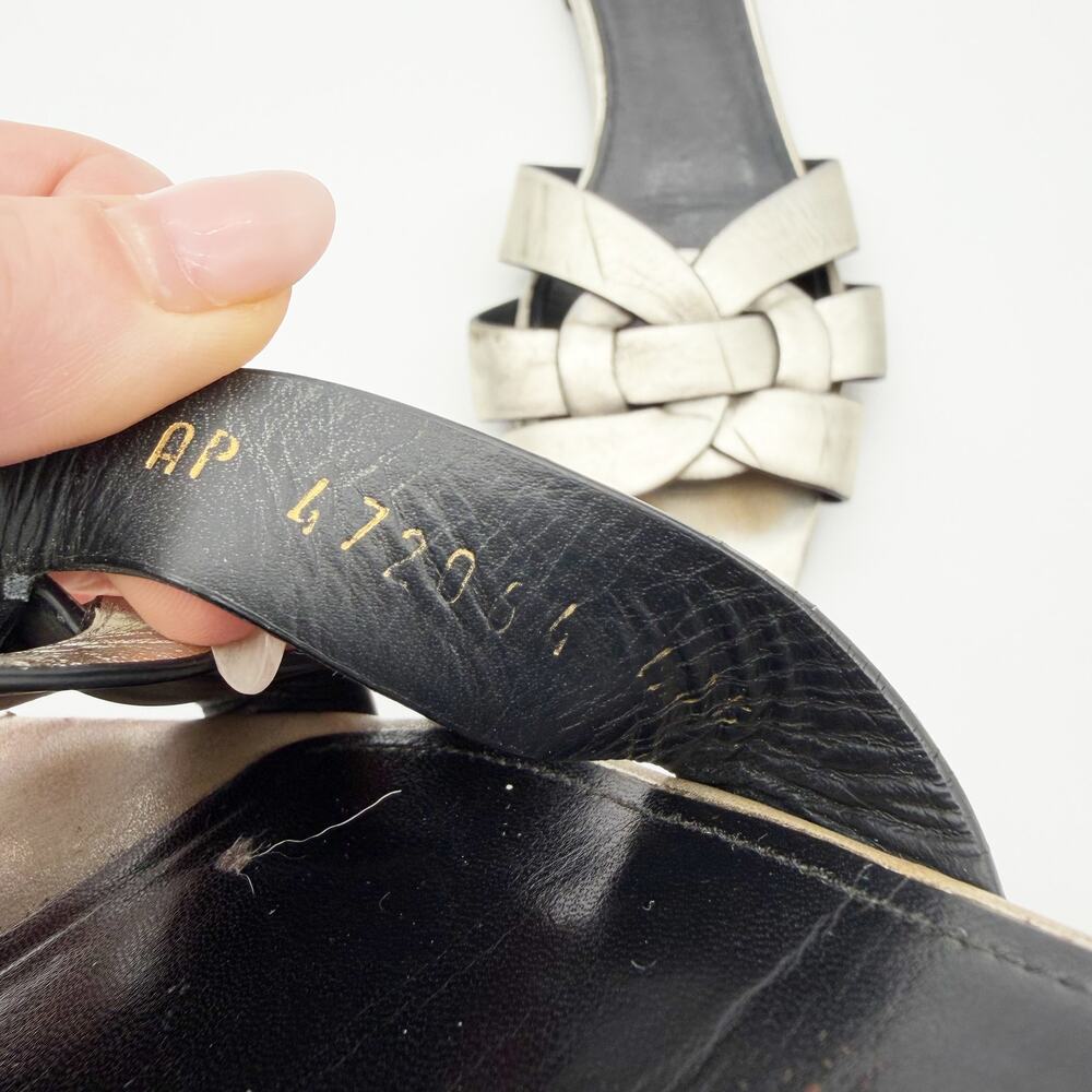 Saint Laurent Tribute Silver Metallic Leather Woven Flat Sandals Slides 40.5 - Picture 5 of 7